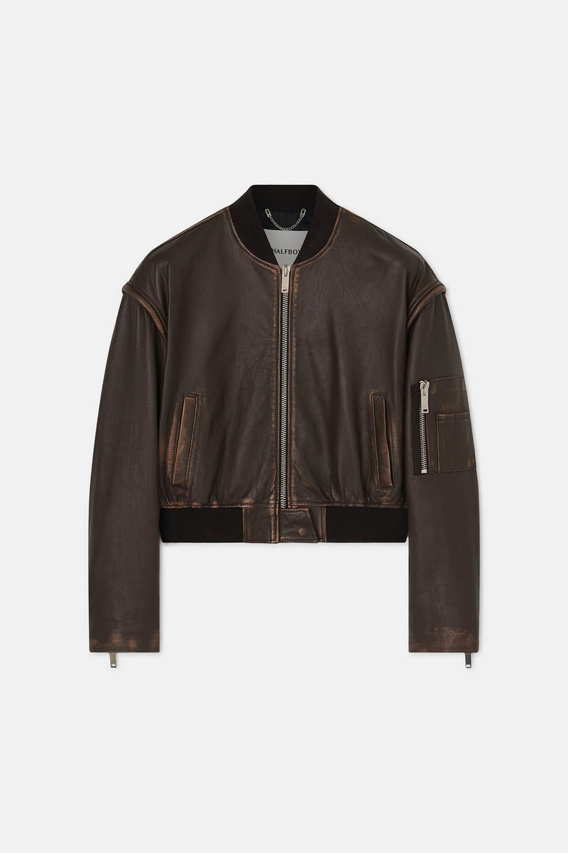 BOMBER CROP - HALFBOY - LEATHER BOMBER