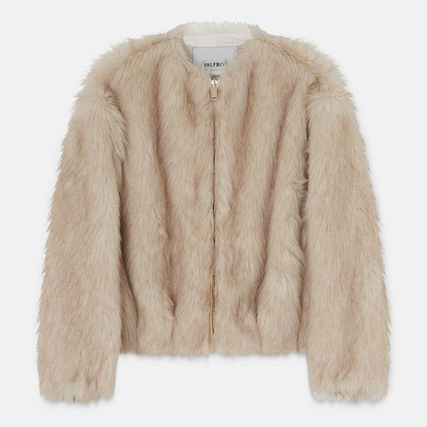 ジャケット・アウター ECO FUR ASYMMETRIC JACKET / BEIGE short-eco-fur-coat-outerwear-
